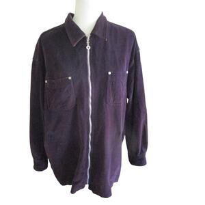 90s Jones New York Plum Velvet Jacket Size XL Longline Zip Oversized Vintage